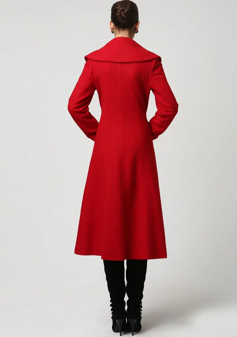Wool Blend Double Breasted Pocketed Midi Coat