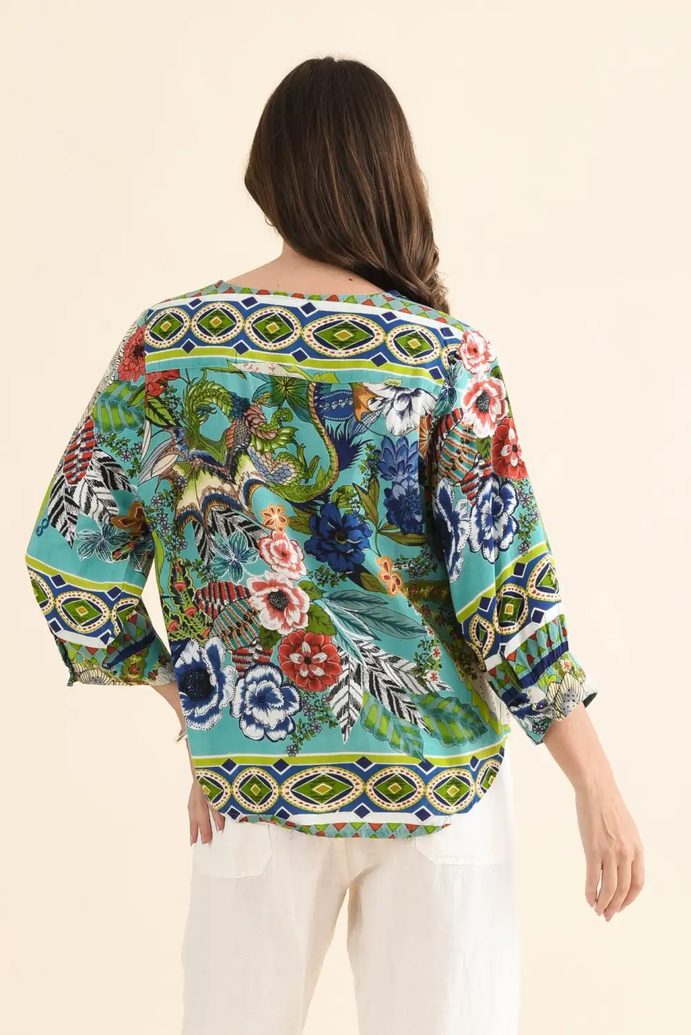 Rayon Floral Relaxed Fit Draped Fit Top