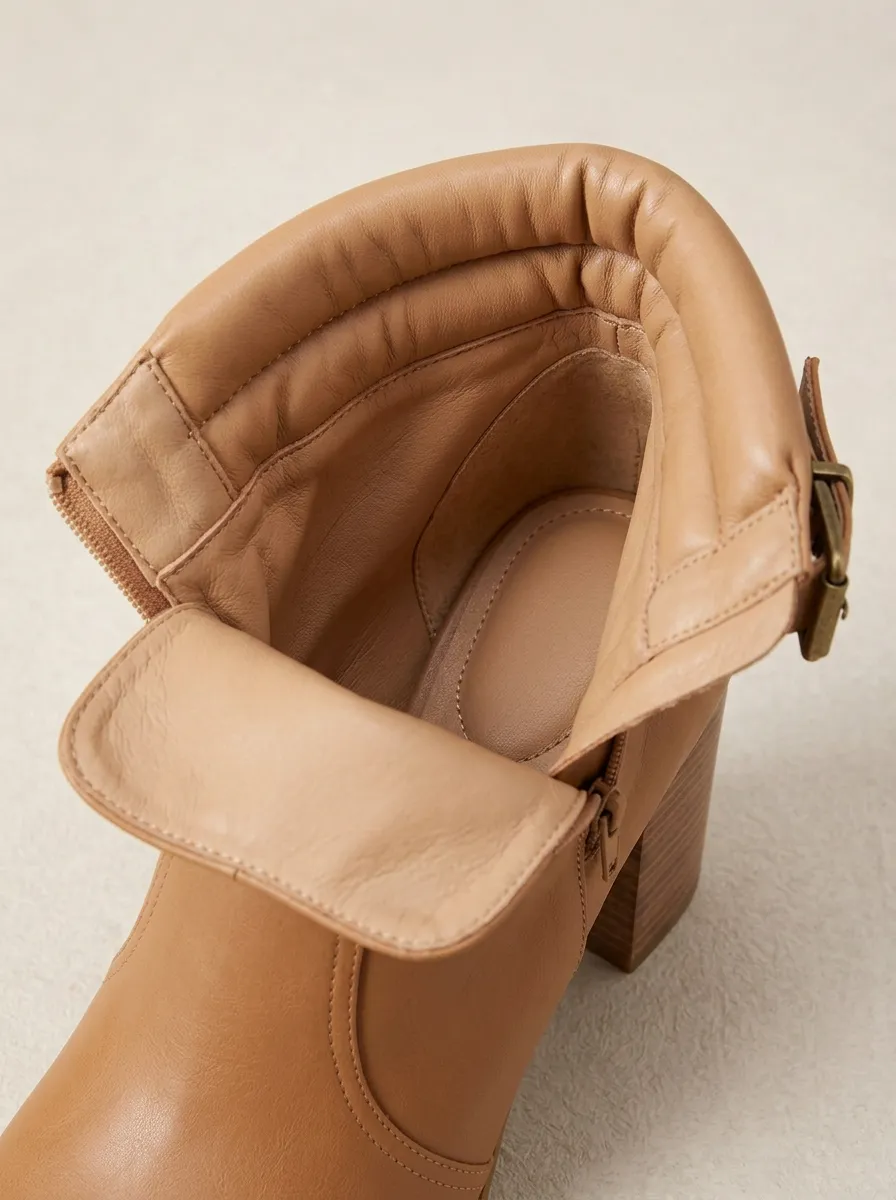Refined Buckle-Strap Women's Peep-Toe Ankle Boots