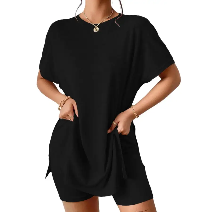Casual Round Neck T Shirt and Shorts Set