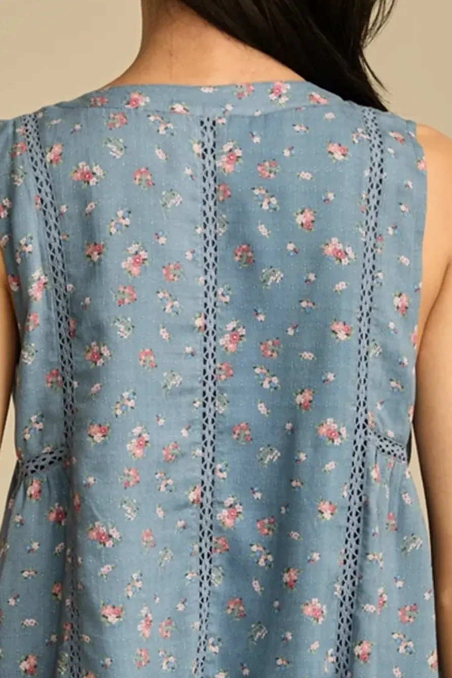 Blue V-Neck Sleevless Shirt