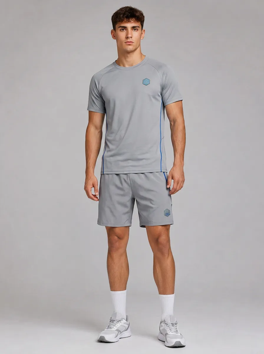 Men's Geometric Logo Contrast Piping T-Shirt and Shorts Set