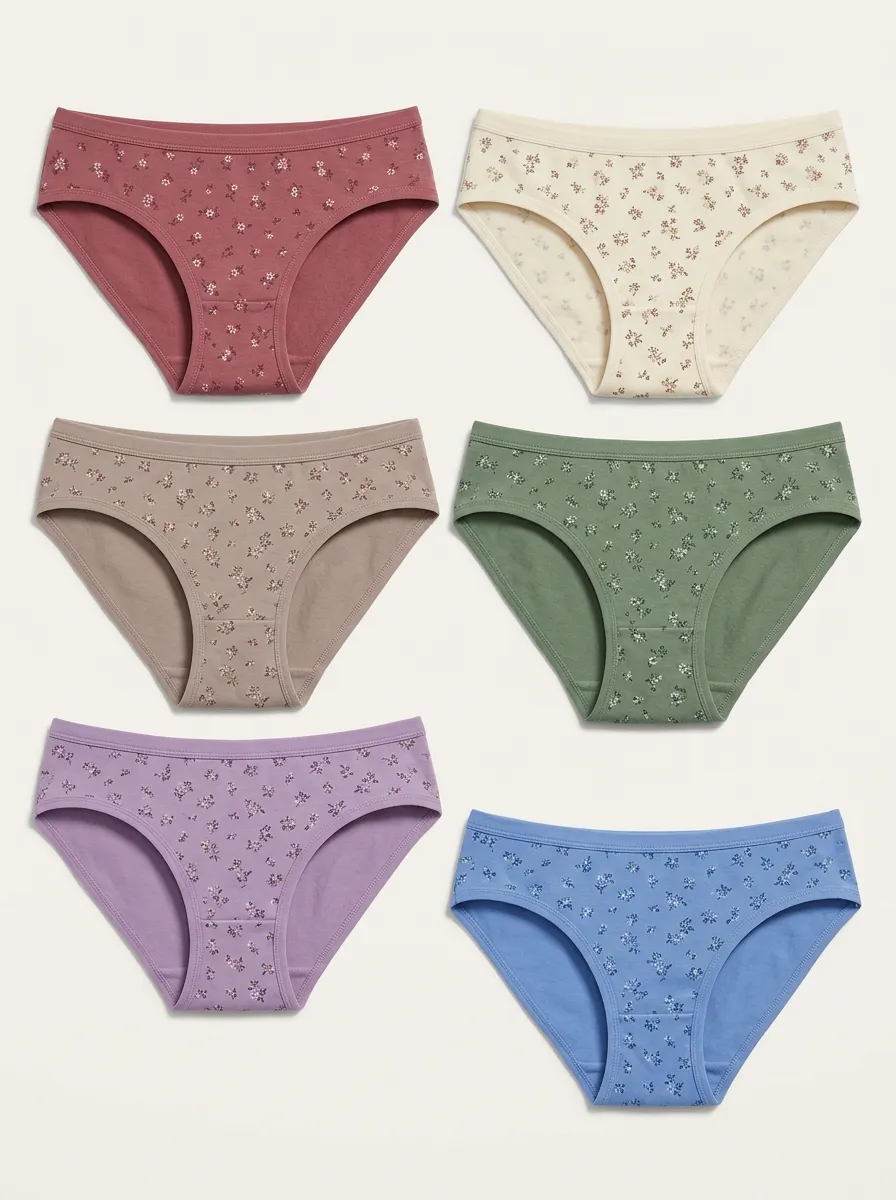 Women's Multicolor Floral Patterned Bikini Lavender Briefs Multi-Pack