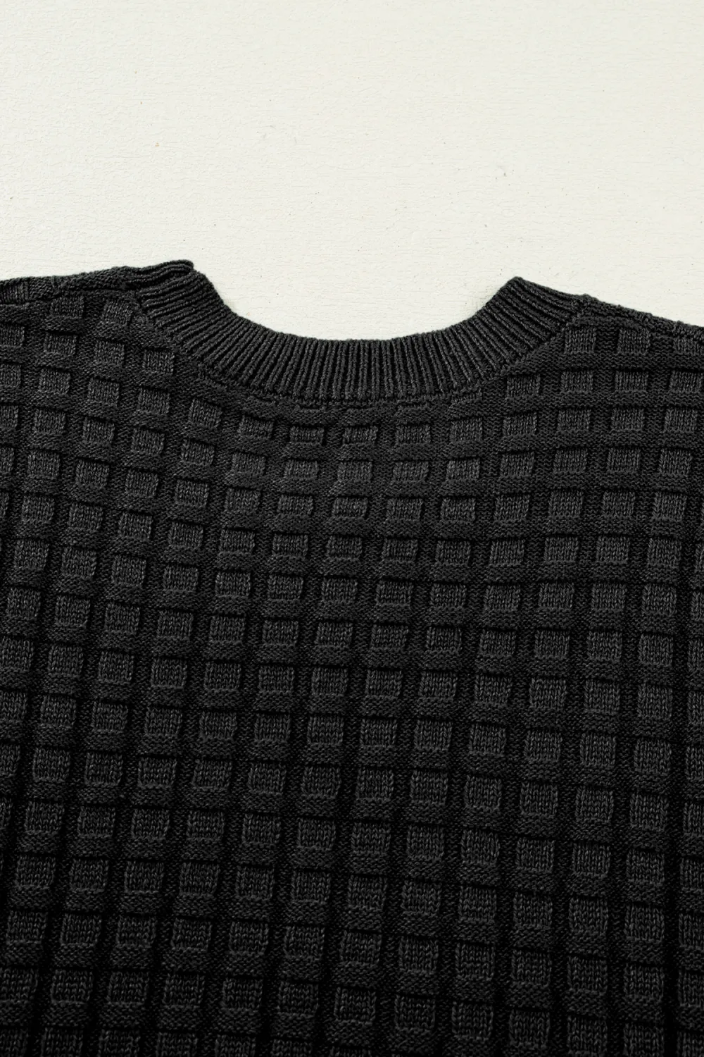 Black Round Neck Textured Short Sleeve Top