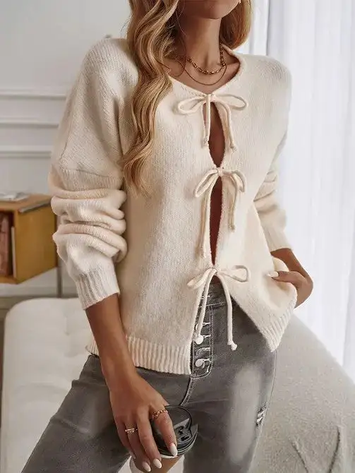 Textured Tie Front Sweater