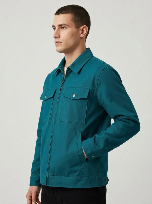 Men's Casual Olive Green Utility Cotton Twill Jacket