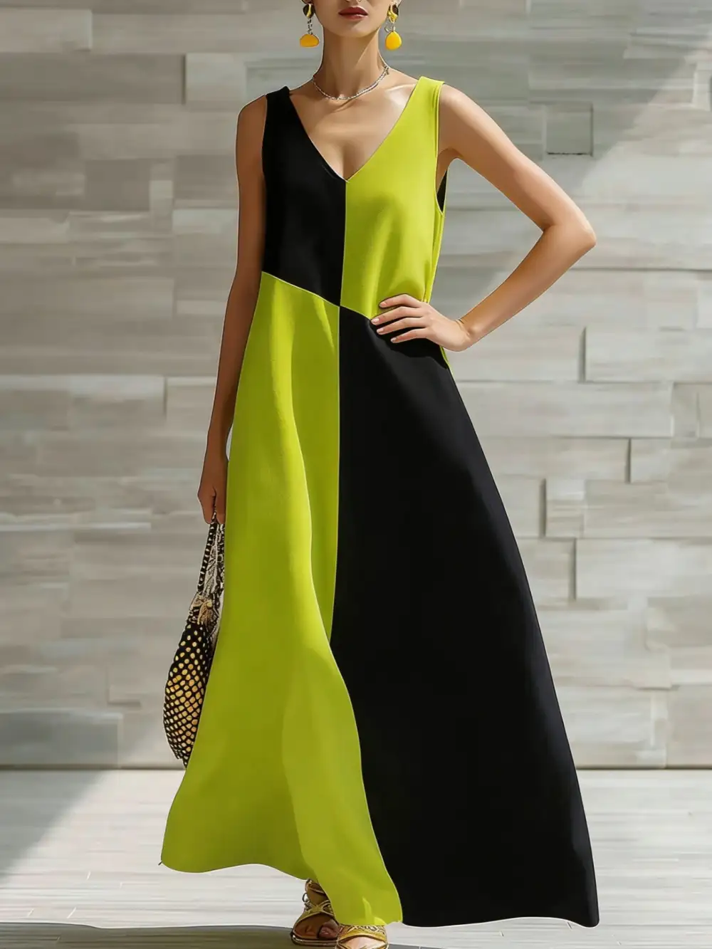 Block Sleeveless Maxi Dress