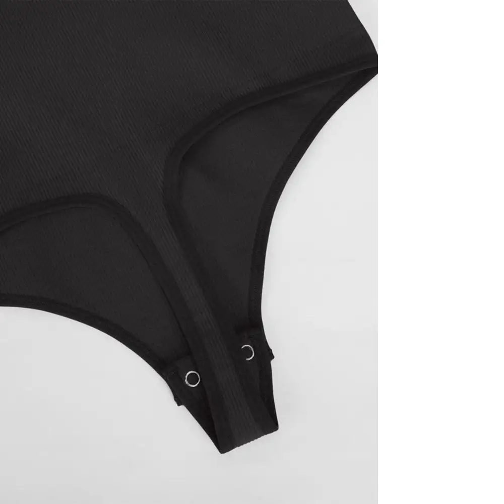 Ribbed Cutout Long Sleeve Thong Bodysuit