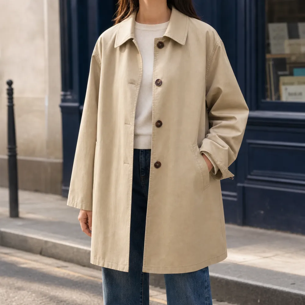 Single-Breasted Pointed Collar Overcoat