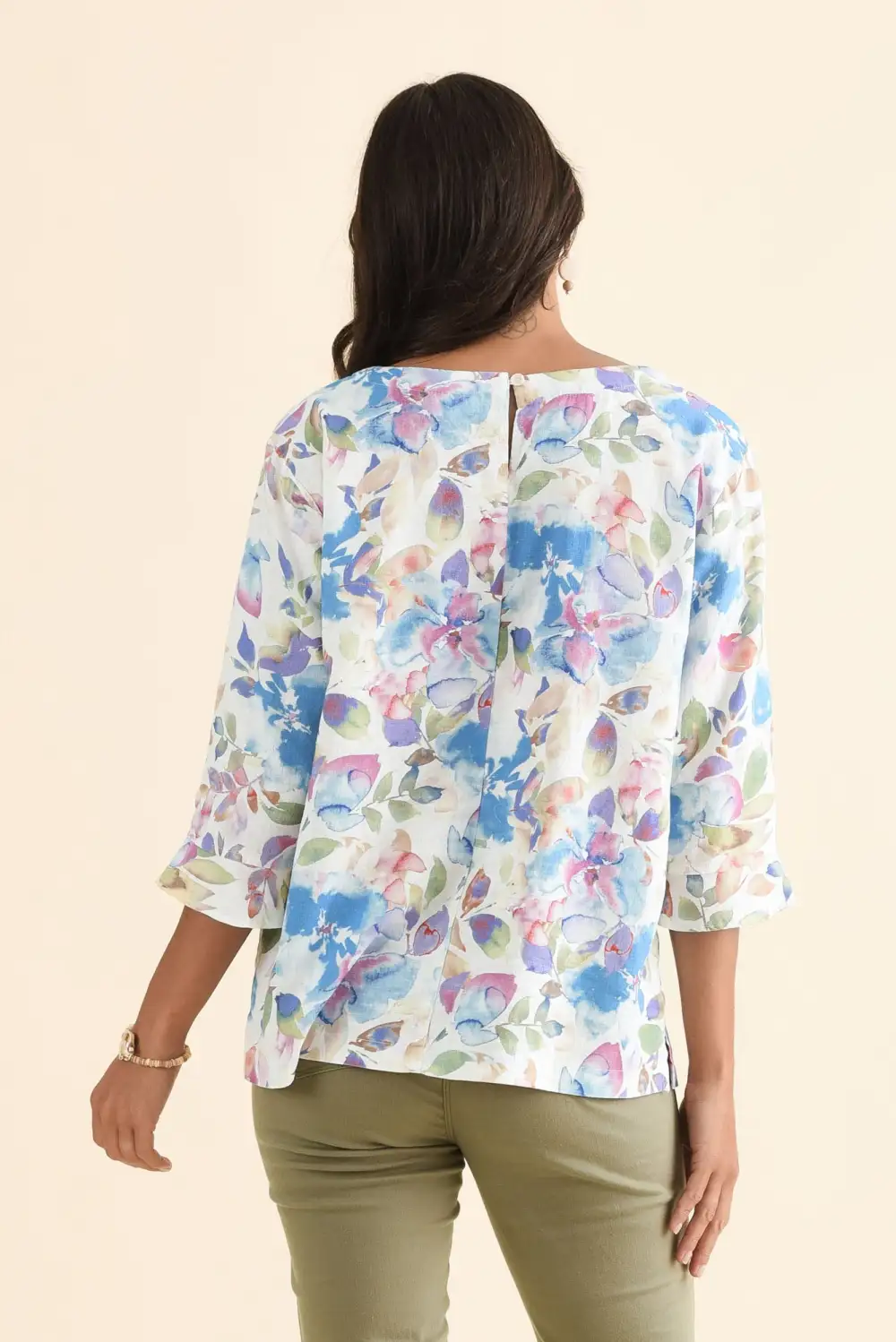Linen Cotton Blend Floral Ruffle Detail Lightweight Top
