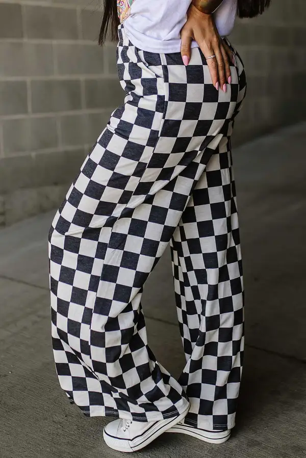 Print High Rise Wide Leg Pants