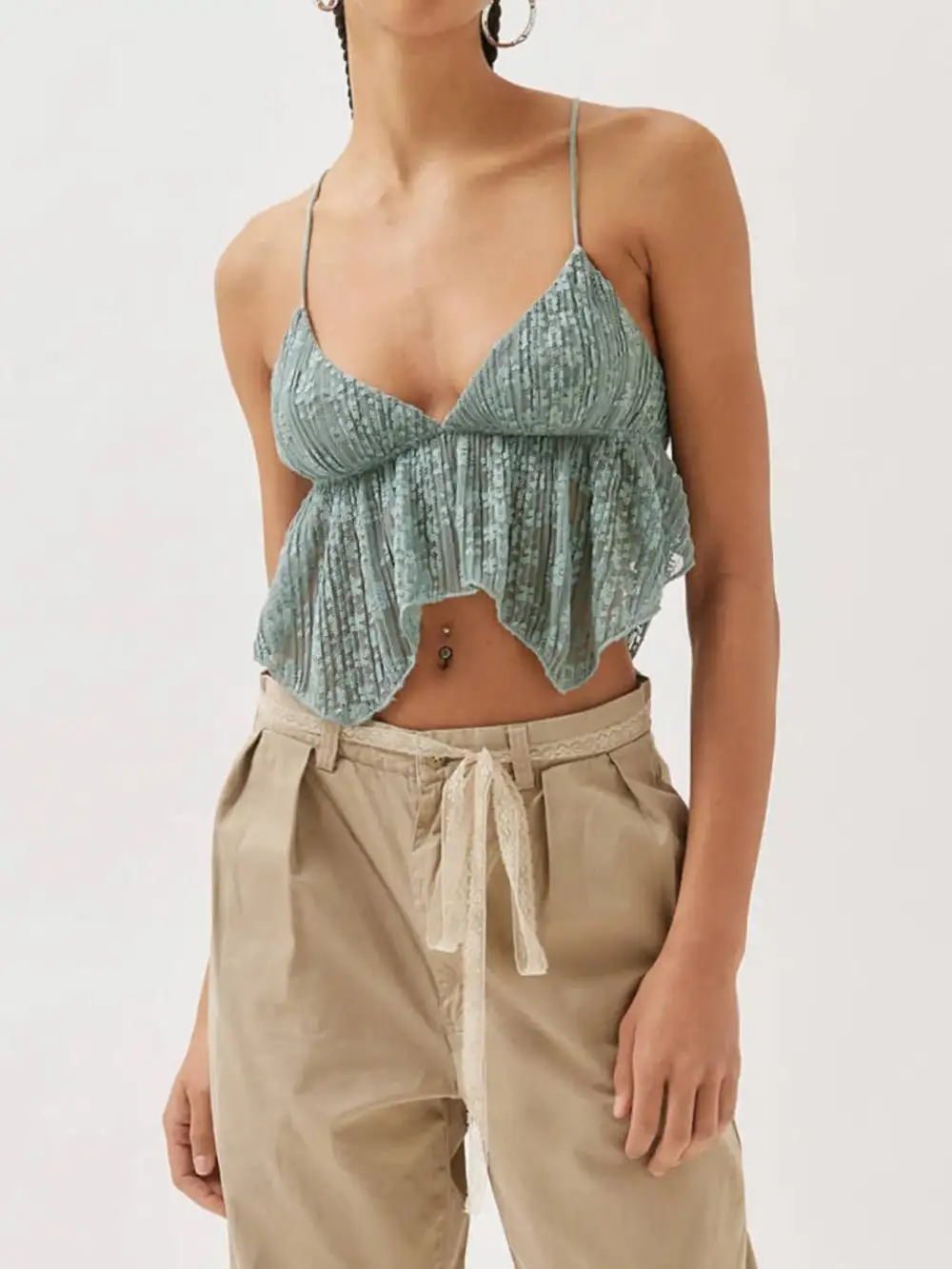 Lace Cropped Cami With Flowy Hem