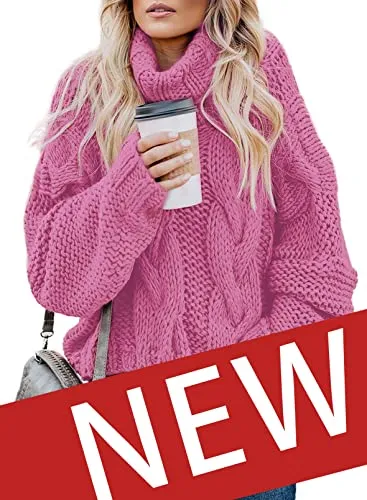 Womens Turtle Cowl Neck Solid Color Soft Comfy Cable Knit Pullover Sweaters S-2XL