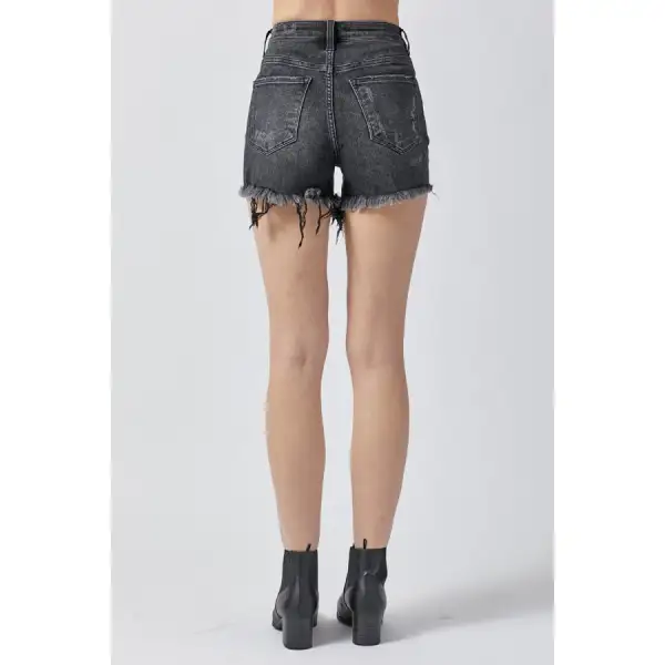 Relaxed Raw Hem Denim Shorts with Pockets