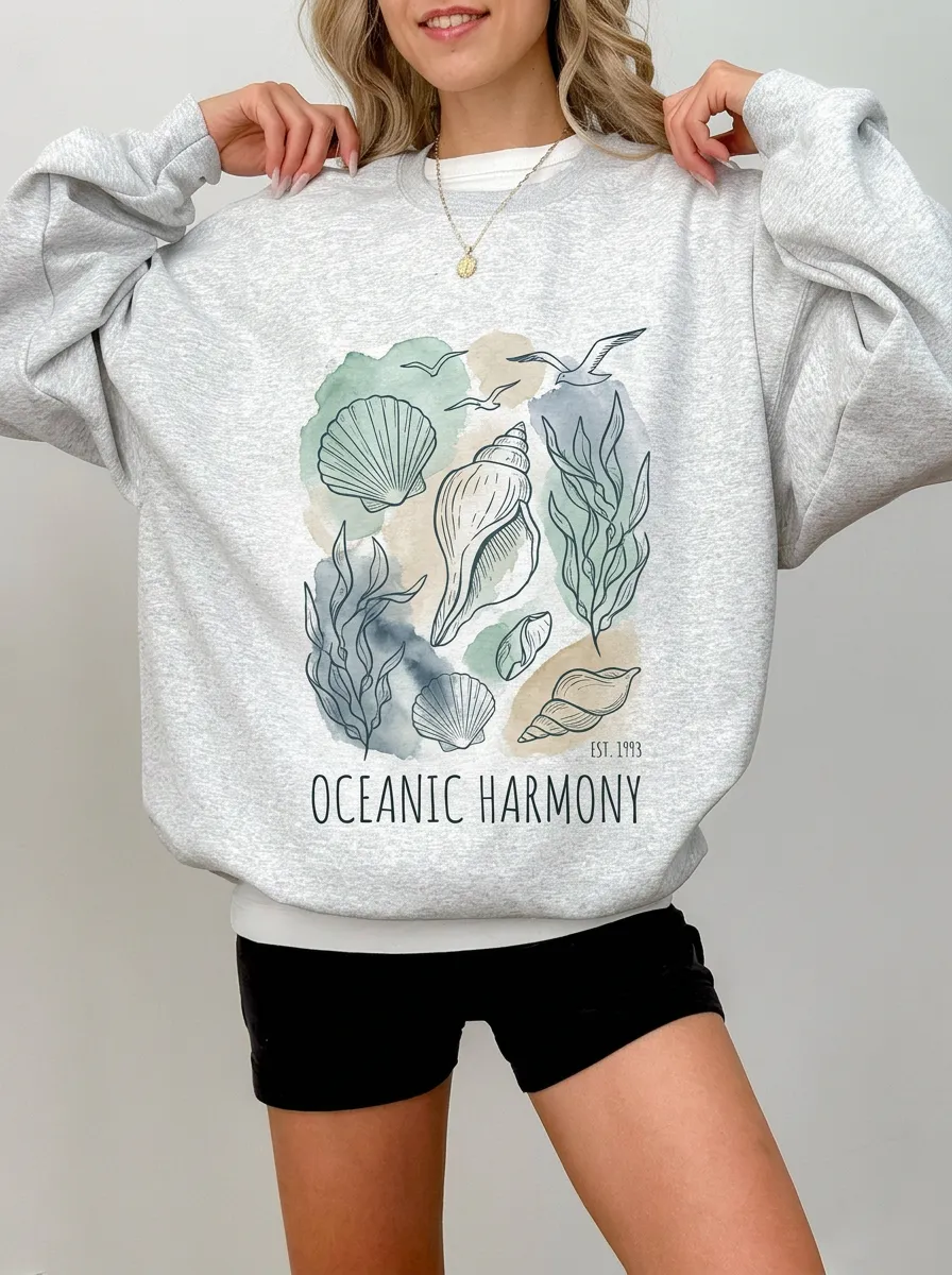 Women's Coastal Oceanic Harmony Seashell Graphic Sweatshirt