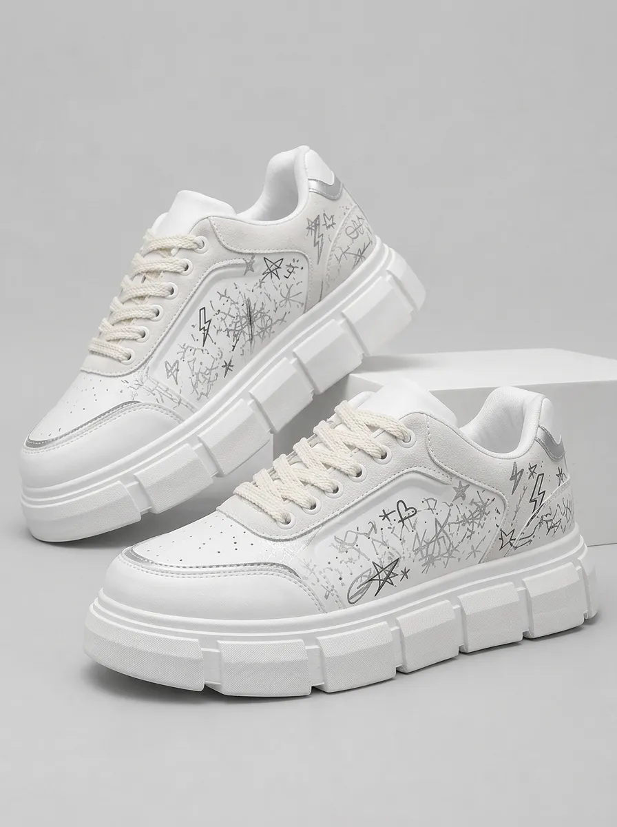 Men's Distinctive Streetwear Star Lightning Graffiti Skate Shoes