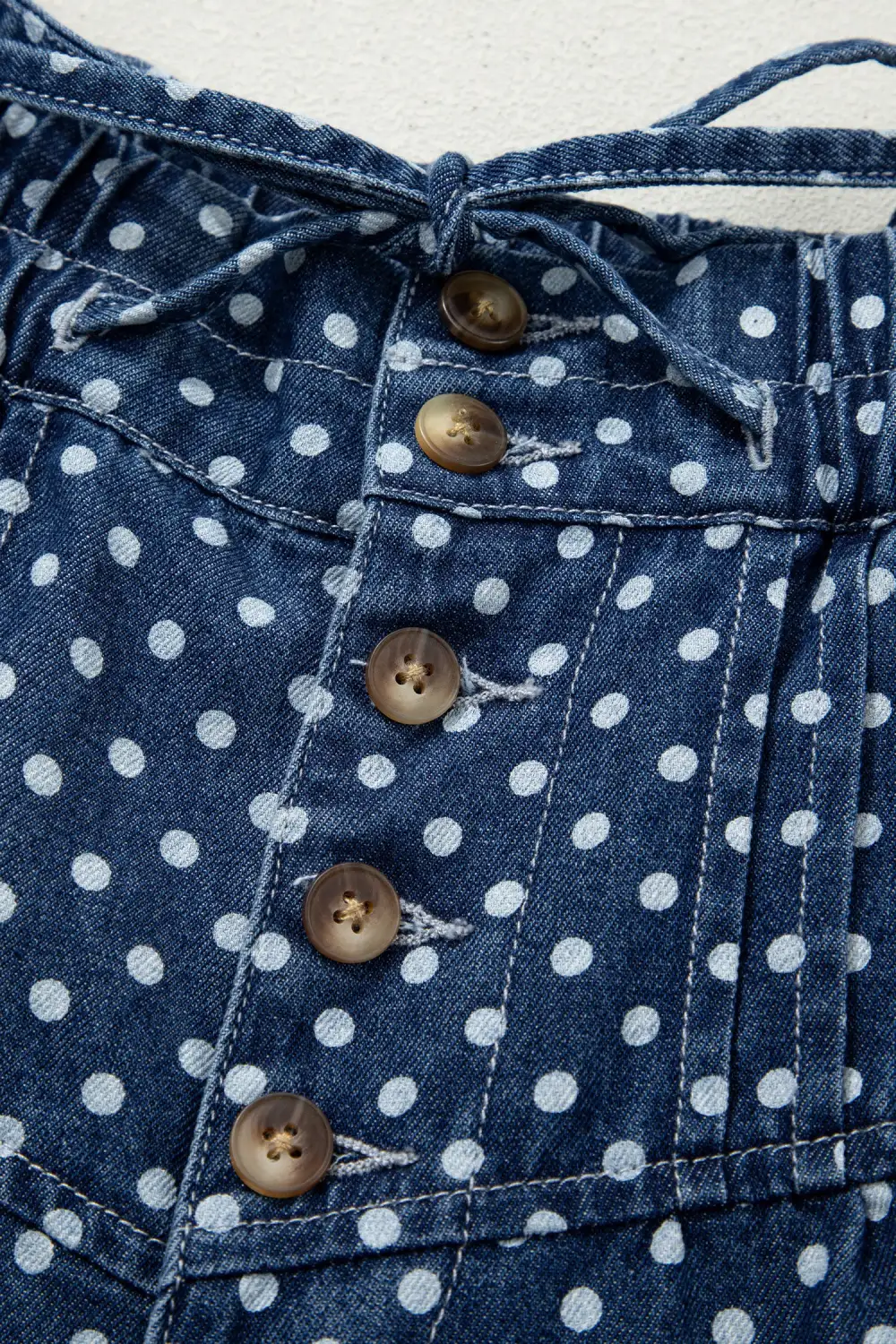 Women's Polka Dot Print Button Pleated Detail Wide Leg Jeans
