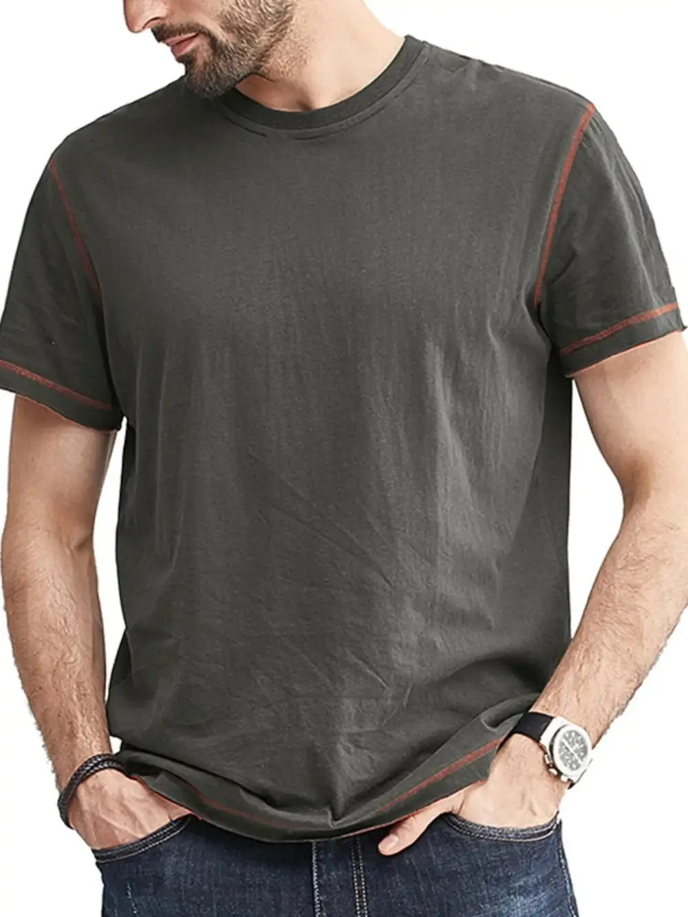 Contrast Detail Crew Neck Tee