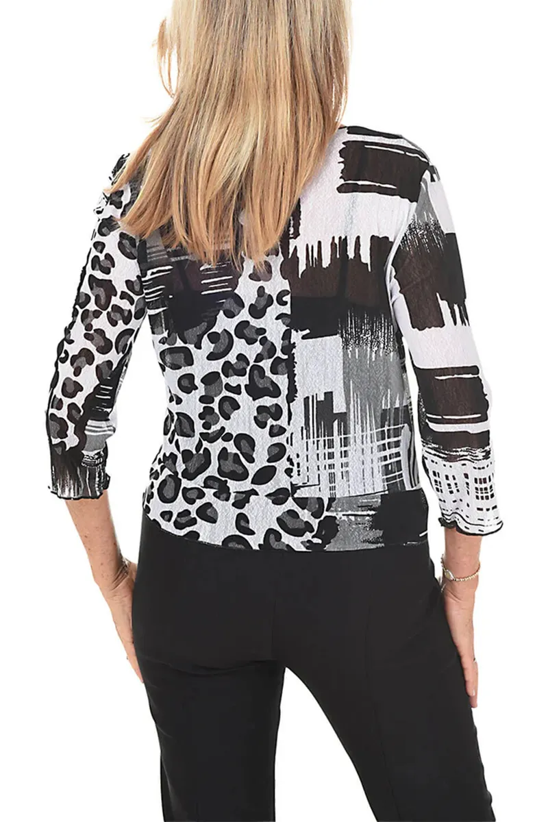 Animal Patchwork Mesh Tie-Front Shrug