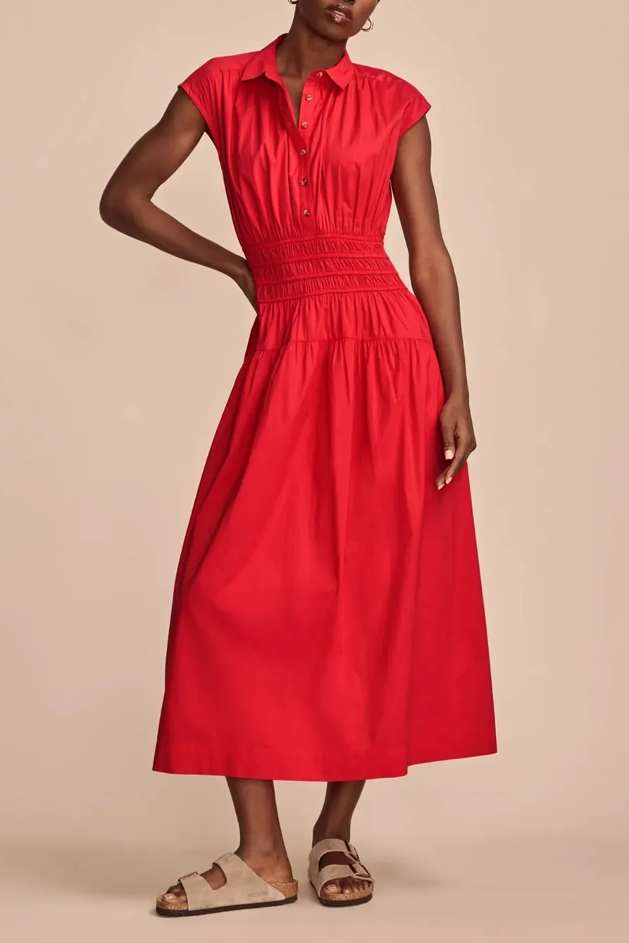 Smocked Dropped Waist Midi Dress