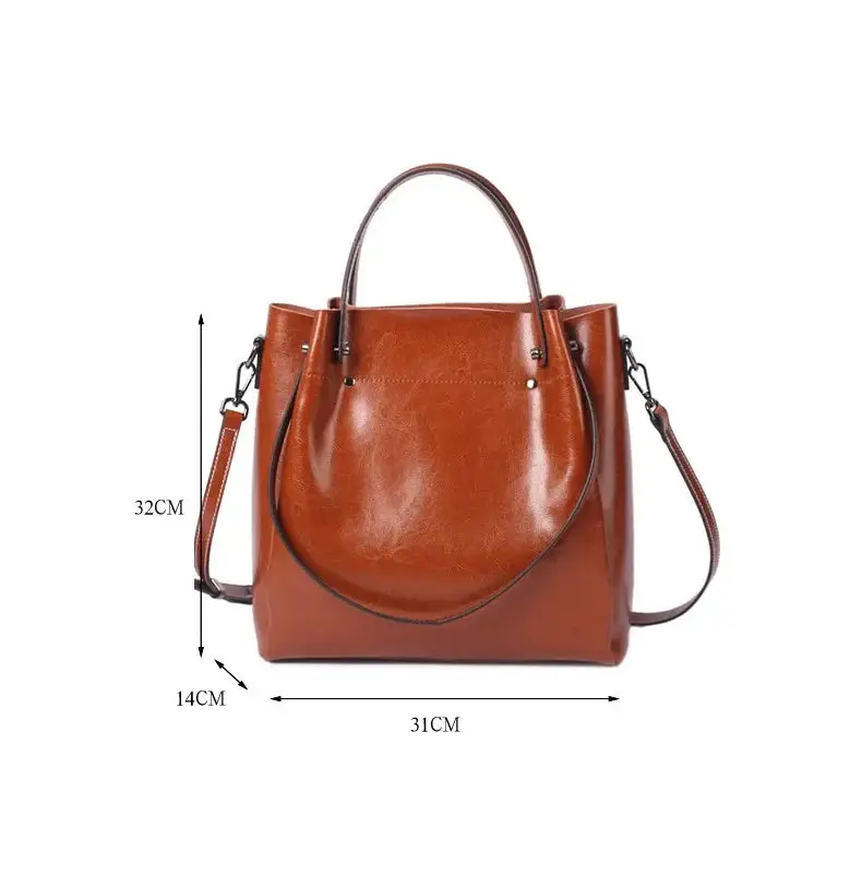Genuine Cow Leather Bucket-Style Tote Minimalist