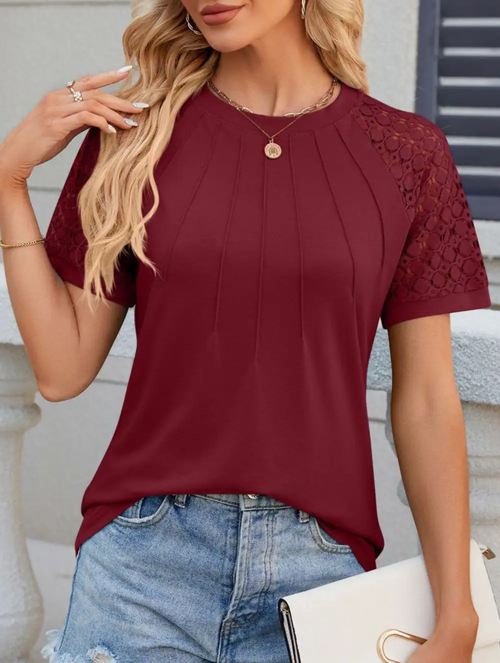 Lace Patch Crew Neck Tee