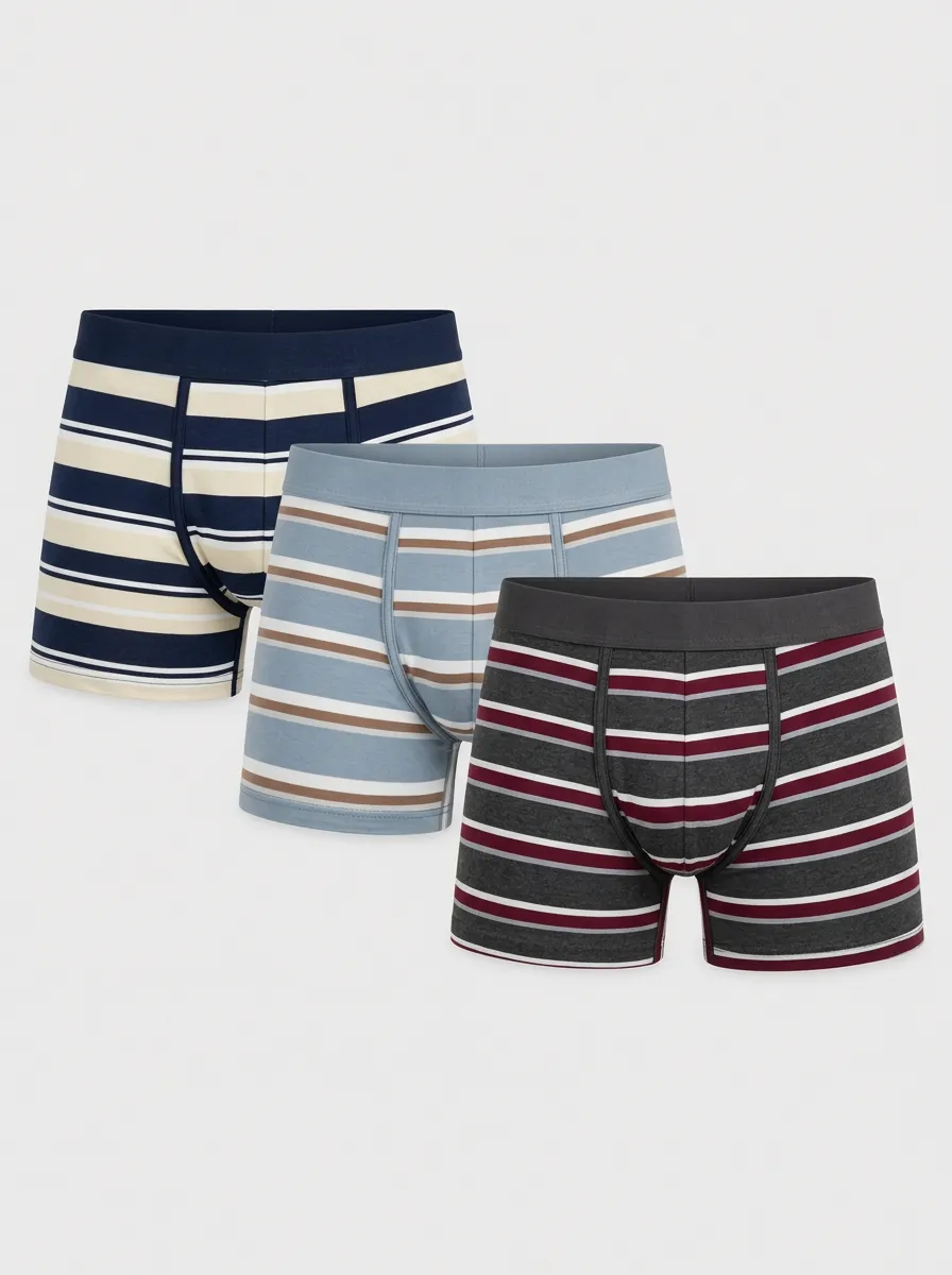Men's Neutral Striped Knit Boxer Briefs 3-Pack