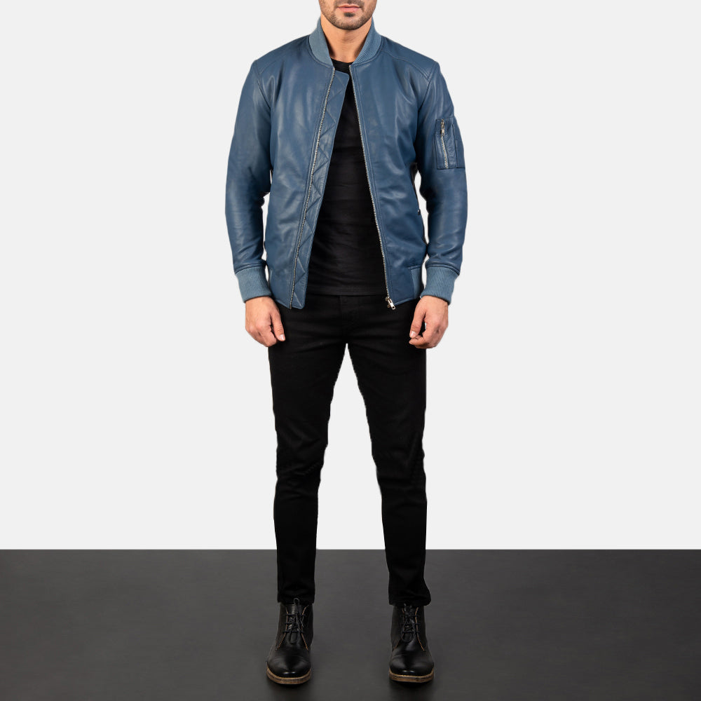 Men's Tonal Detail Bomber Leather Jacket