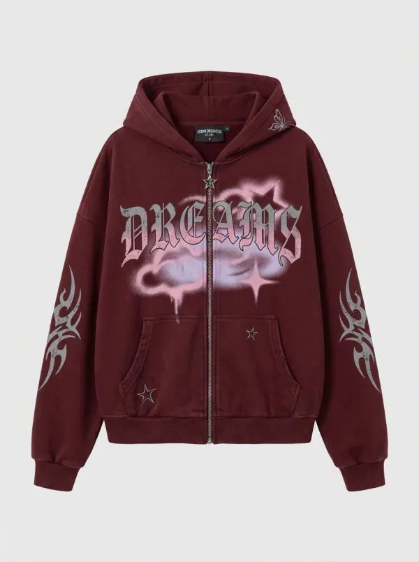 Unisex Streetwear Dreams Cloud Star Tribal Printed Zip-up Hoodie