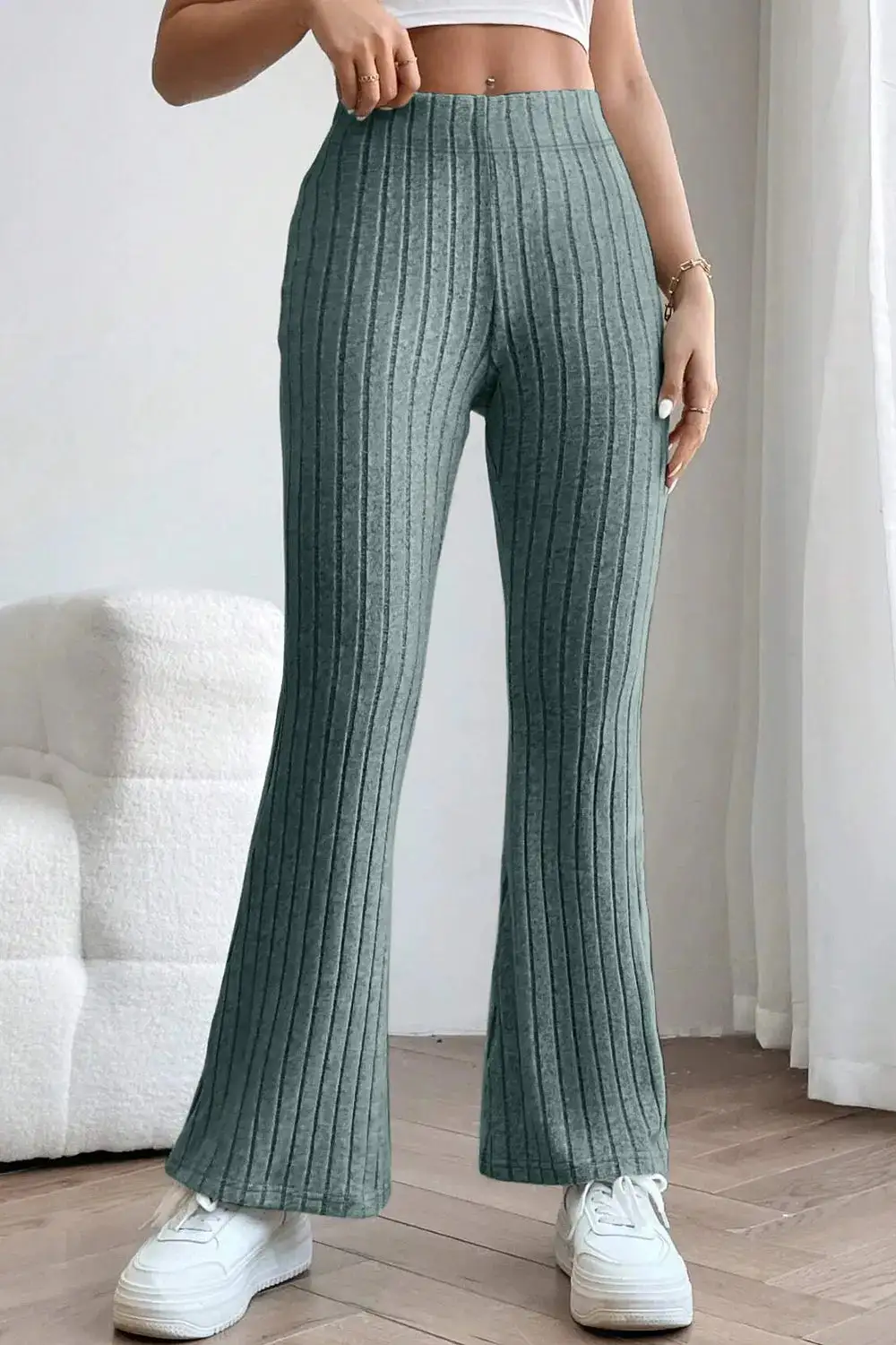 Flare High Waist Ribbed Cropped Pants