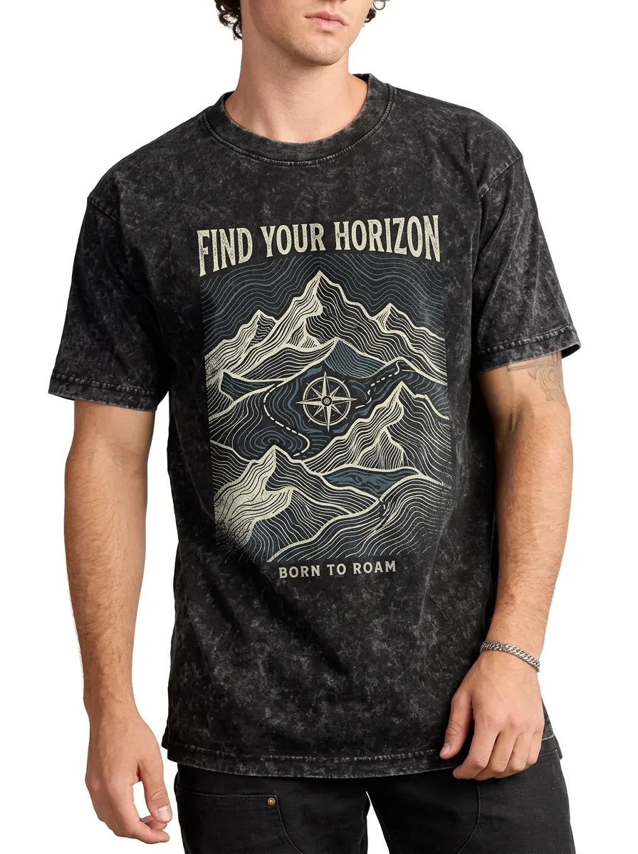 Men's Adventure Hiking Compass Mountain Printed T-shirt