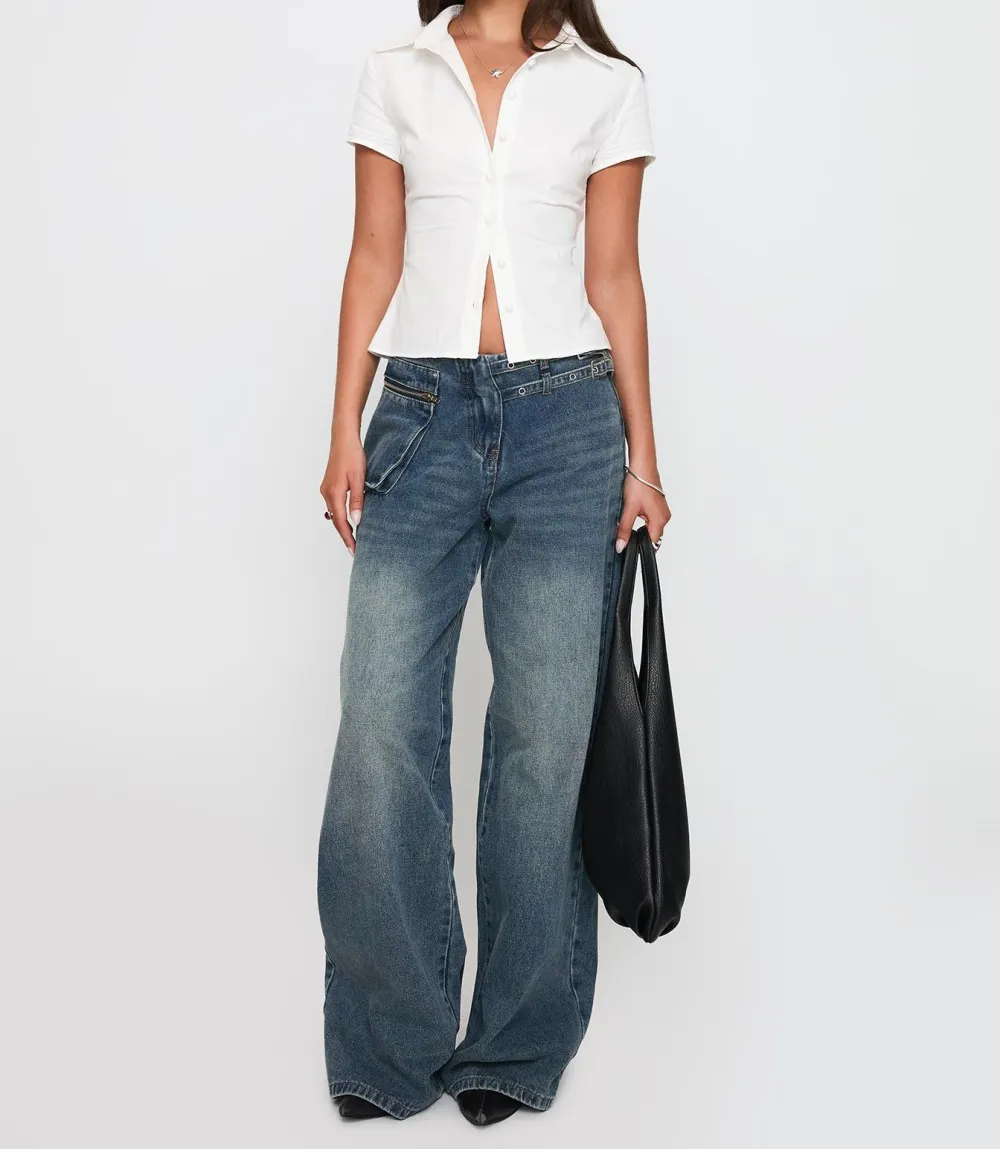 White Short Sleeve Button-Up Shirt