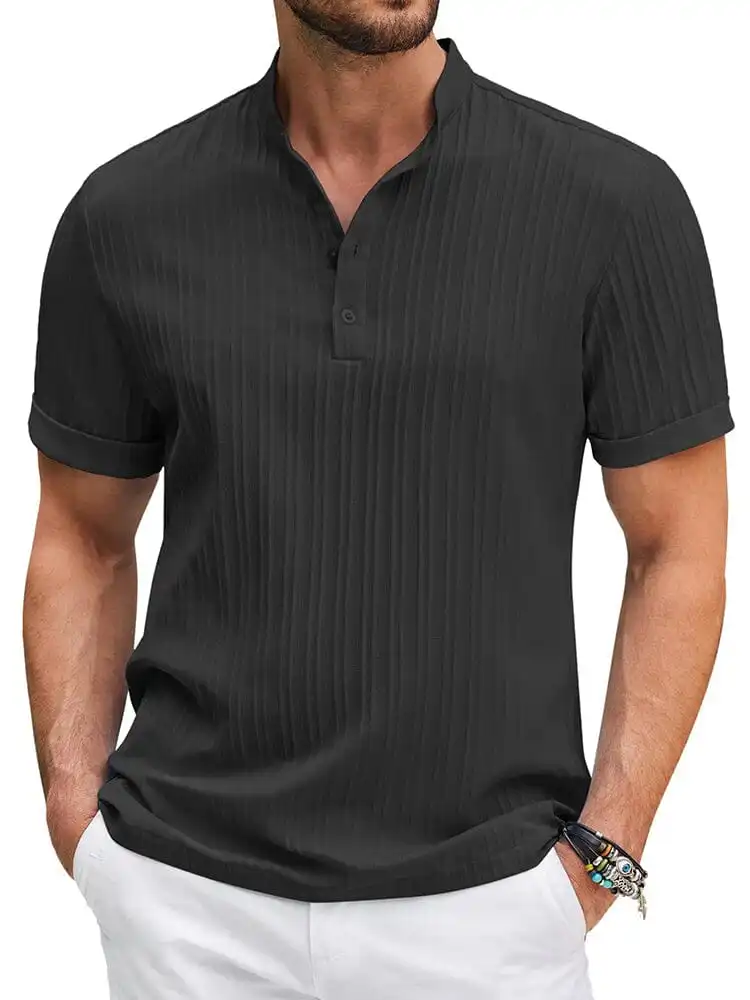 Casual Textured Henley T-Shirt