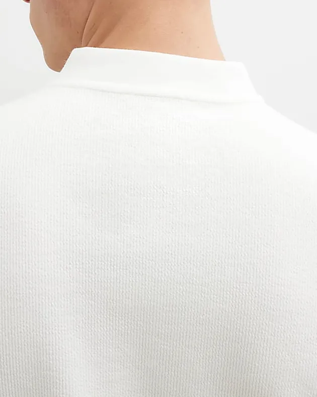 Men's White Slim Fit Striped Zip-Neck Polo Shirt