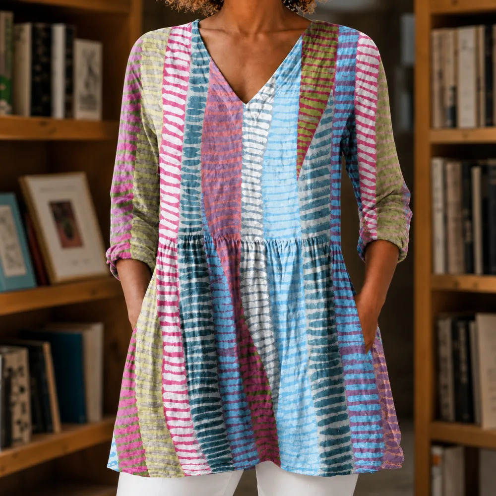 V-Neck Gathered Blouse