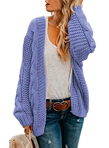Womens Open Front Long Sleeve Chunky Knit Cardigan Sweaters Loose Outwear Coat