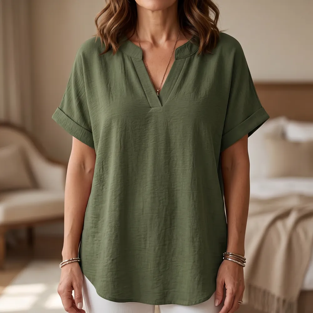 Soft Drape V Neck Blouse