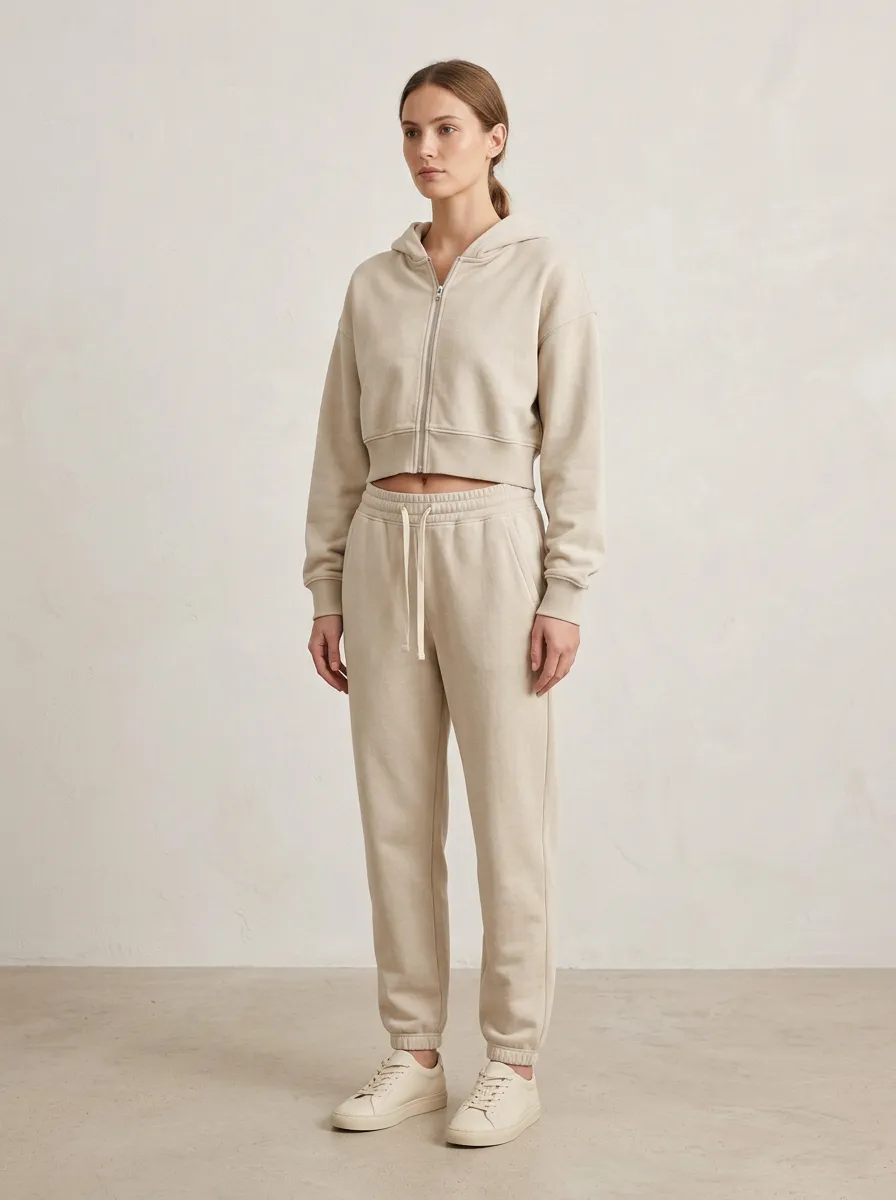Zip-Up Jogger Minimal Women's Cropped Zip-Up Hoodie Jogger Active Set