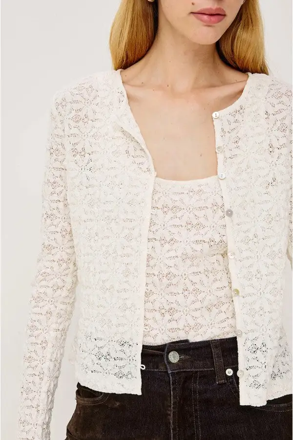 Ivory Sheer Knit Open Front Cardigan