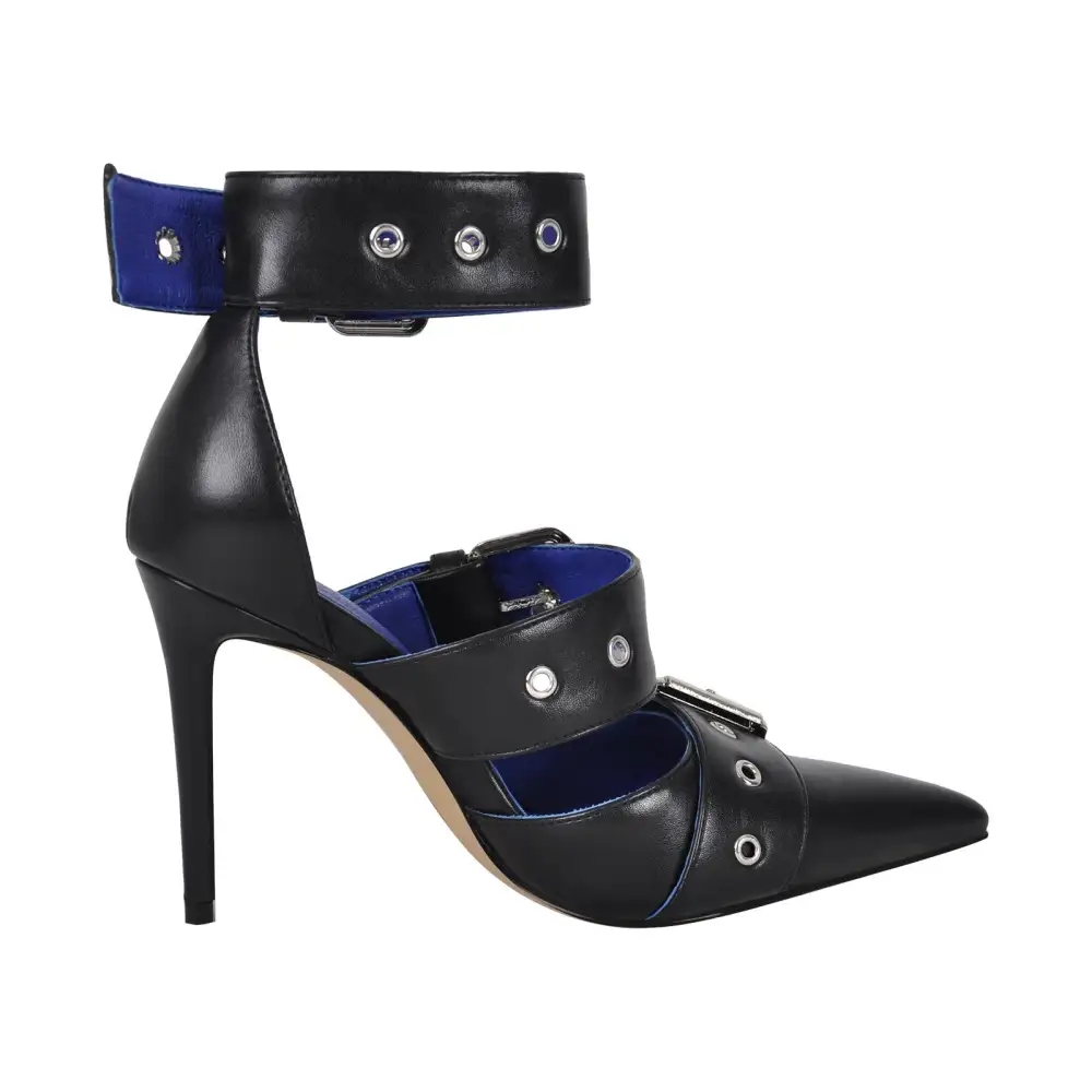 Polished Pointed Toe Stiletto Buckle Strap Pumps