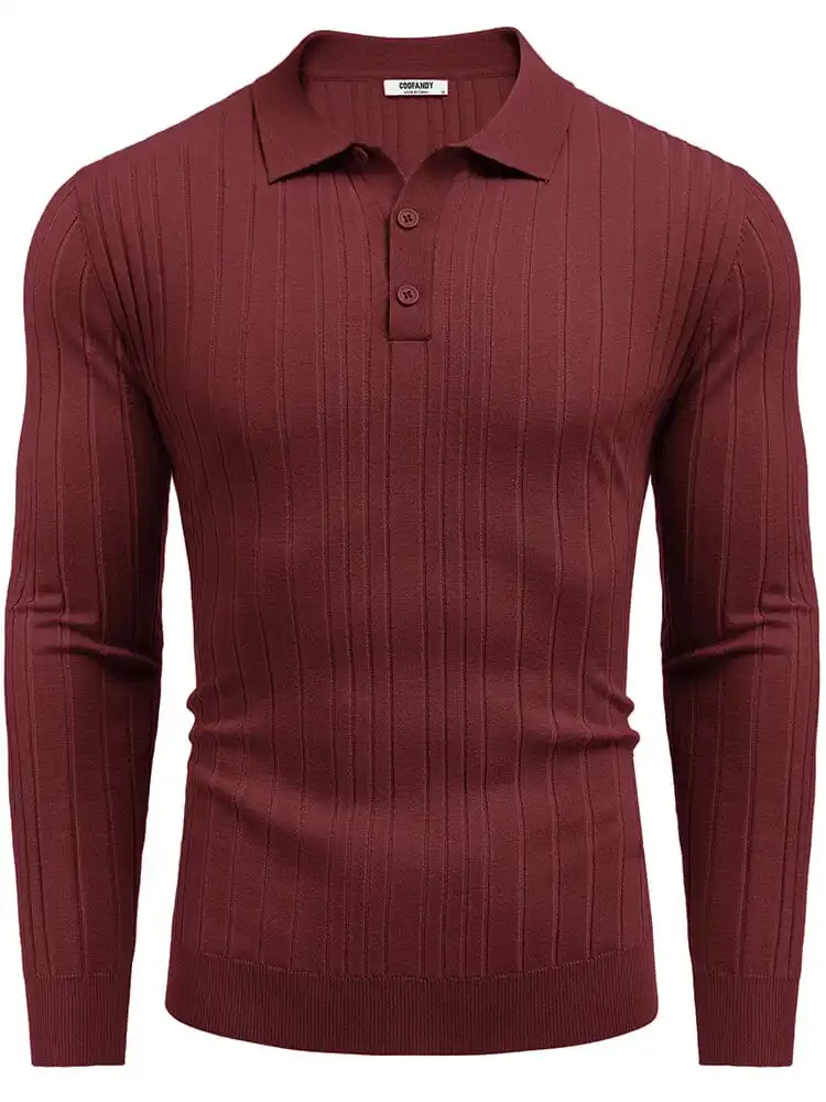 Versatile Ribbed Knit Polo Shirts Sweater