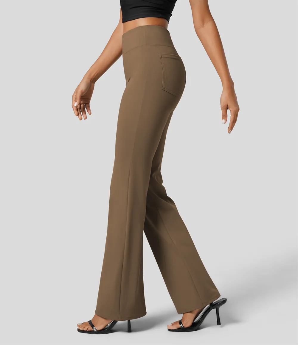  High Waisted Back Side Pocket Slight Flare Work Pants
