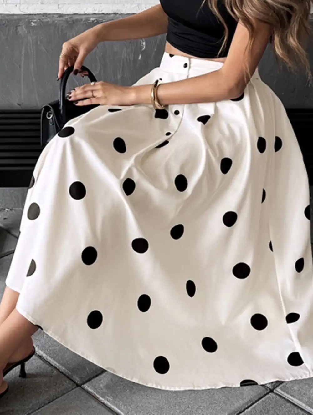 Polka Dot A-Line Midi Skirt