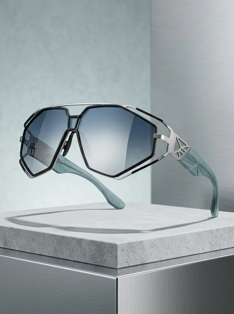 Unisex Futuristic Geometric Metal Frame Gradient Lens Sunglasses