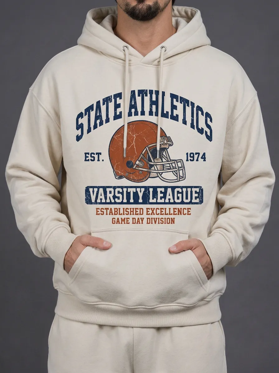 Men's American Football State Athletics Helmet Printed Hoodie