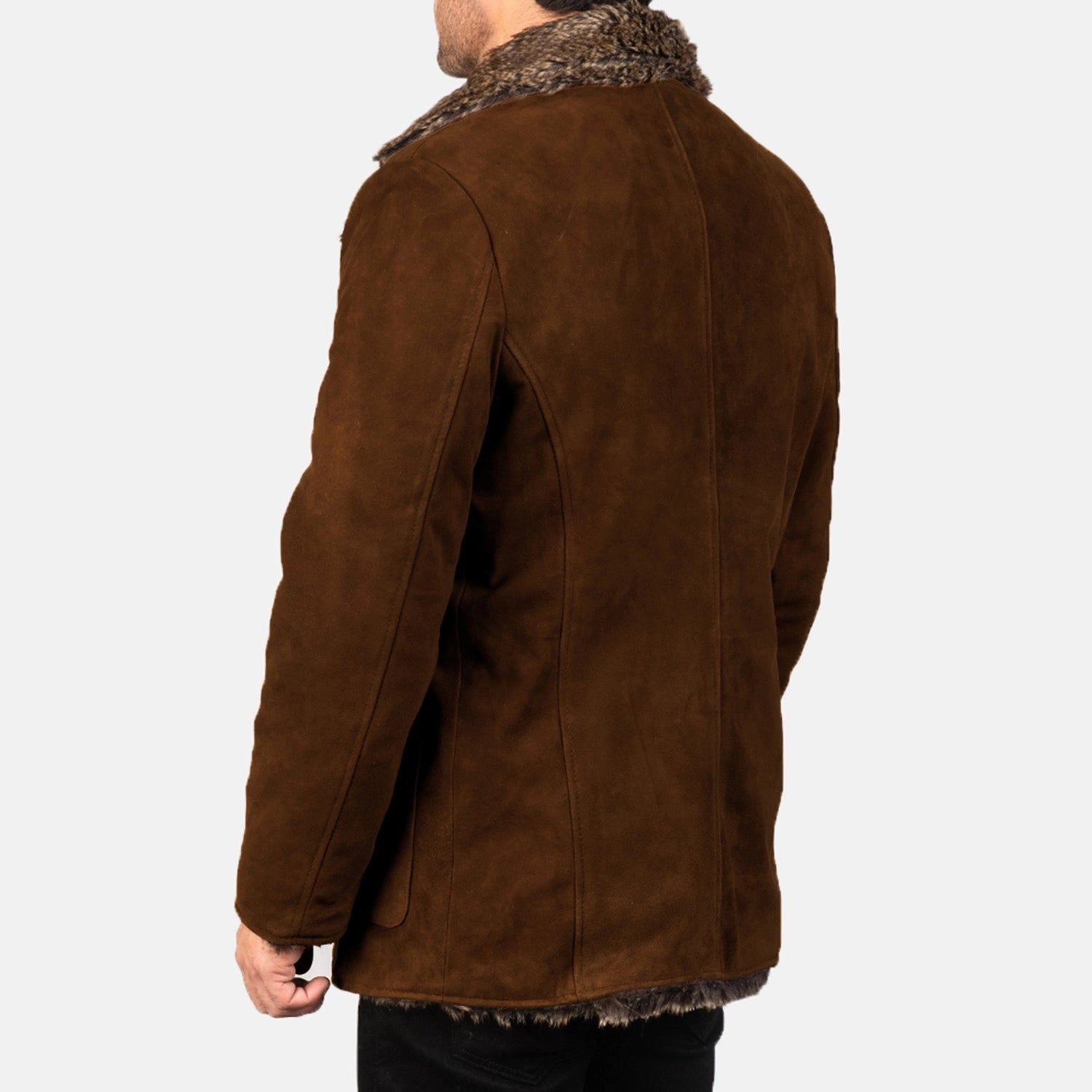 Men's Classic Suede Leather Fur Trim Coat