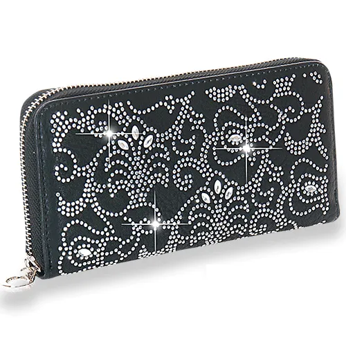 Modern Detail Crystal Accent Faux Leather Zip Wallet