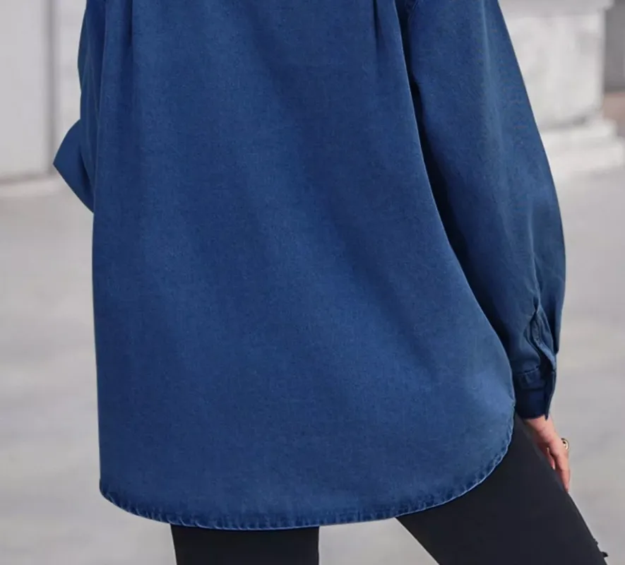 Button-Down Washed Denim Shirt with Chest Pockets