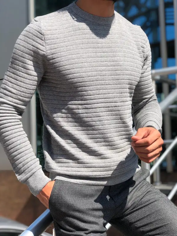 Refined Patterned Slim Fit Cotton Knit Sweater