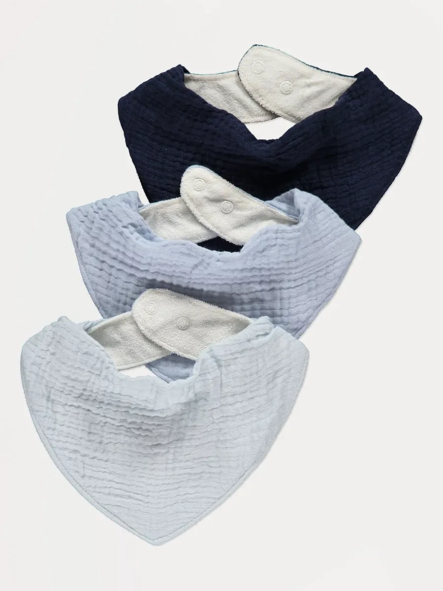 Blue Double Cloth Dribble Bibs 3 Pack